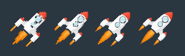 Pixel art rocket with fiery trails retro games spacethemed designs apps or animations 8bit style for
