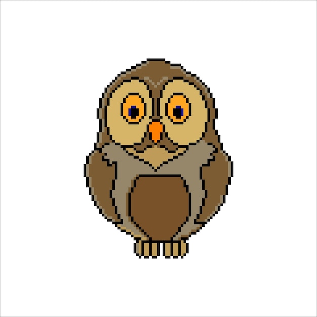 Pixel art with owl vector illustration.