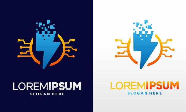 Pixel Electricity Gradient logo Template Vector