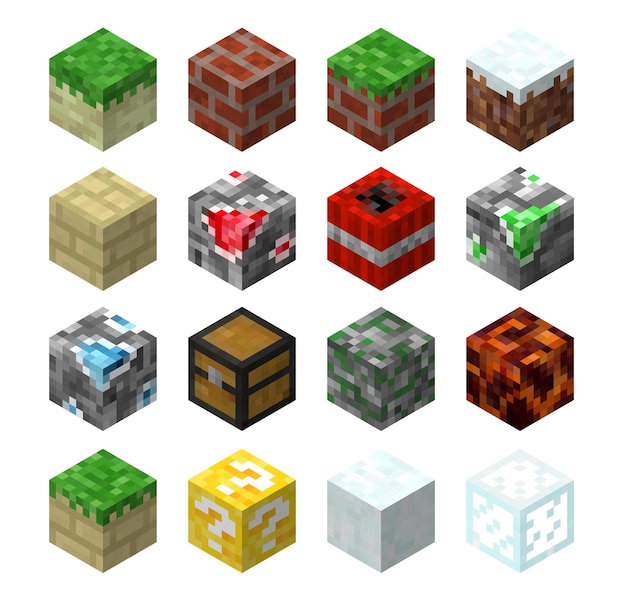 Pixel game blocks vector eightbit textures set