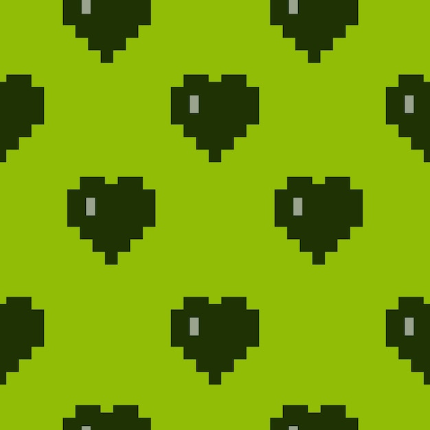 Pixel hearts seamless pattern Repeating background in retro game style