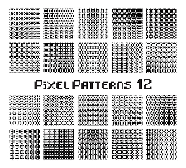 Pixel pattern seamless black and white color Patterns set in retro design