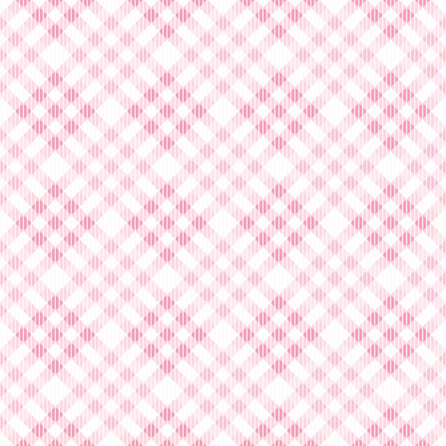 Plaid seamless pattern pink diagonal checked fabric texture vector background.