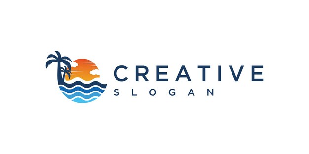 Plaj logosu tasarımı Vektör şablonu