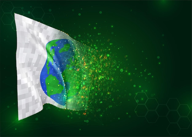 Planet Earth 3d flag on green background with polygons
