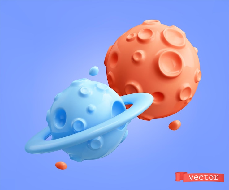 Vektör planets 3d vector cartoon objects