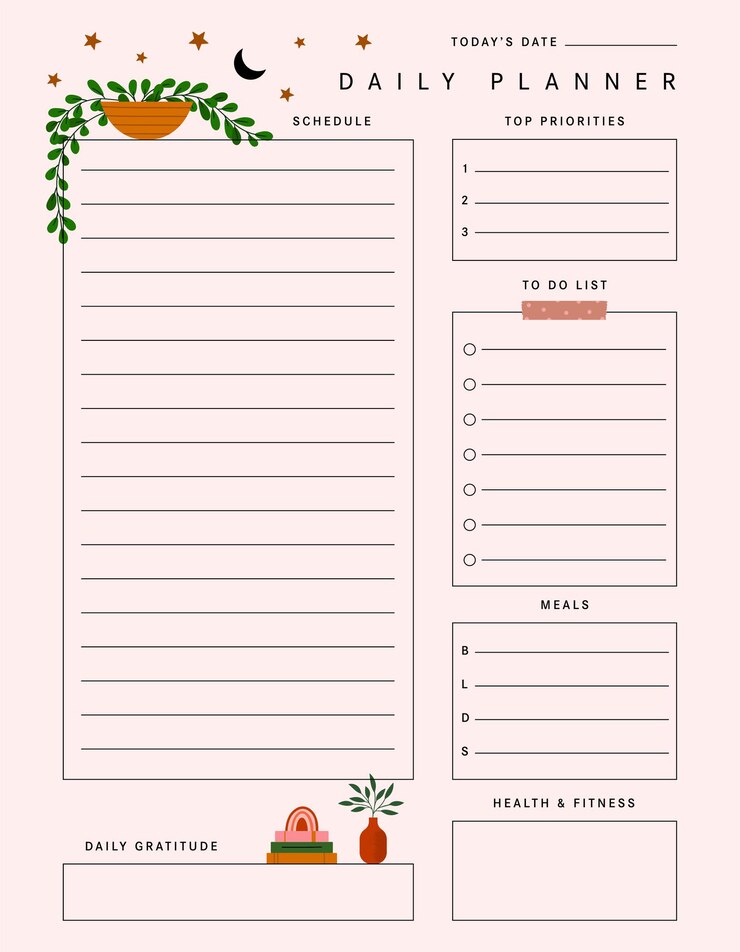 Plant Daily Planner Template in Vector for Notes To Do List Goals and more