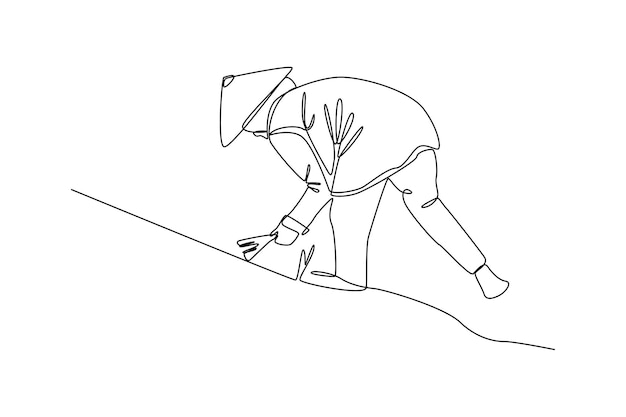 planting the rice farmer activity minimalist concept black and white design by vector illustrator simple line flat cartoon vector illustration