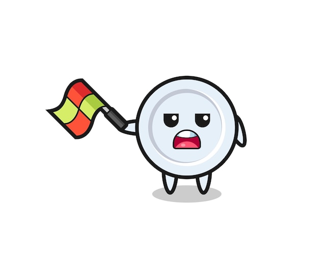 Plate cartoon as the line judge hold the flag up at a 45 degree angle