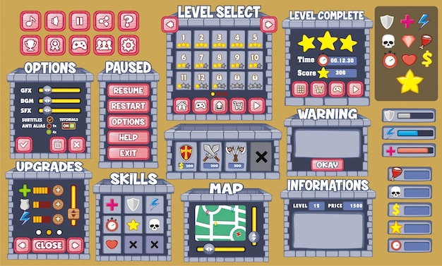 platform game user interface for mobile game and app