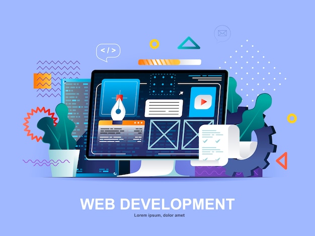 Platt koncept för webbutveckling med illustration small