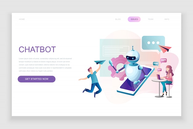 Platt landningssidemall för chattbot och marknadsföring.