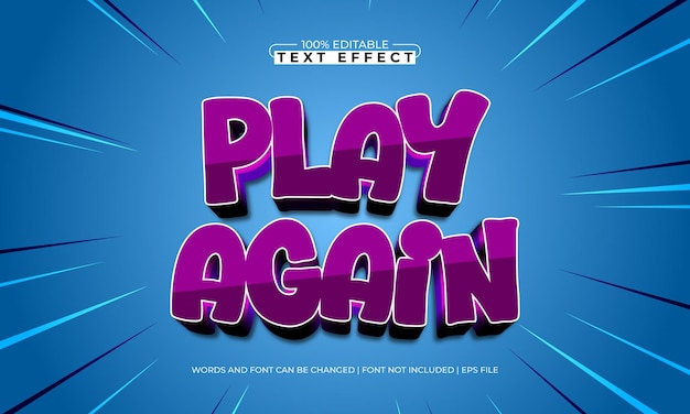 play again editable text effect with a gaming and play text style
