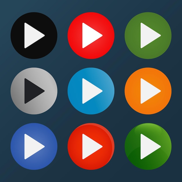 Play button collection set. Vecor illustration.