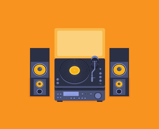 Player for vinyl record Music flat vector illustration