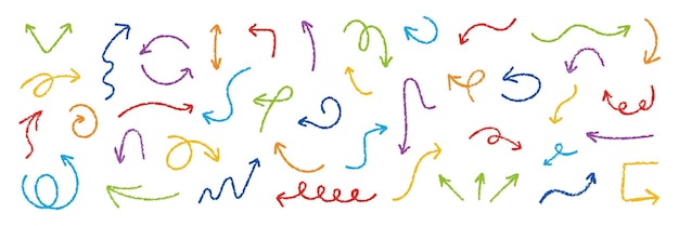 Playful doodle arrow set cute playful arrows with crayon pencil texture elements for highlight