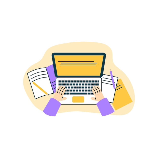 playing laptop flat design