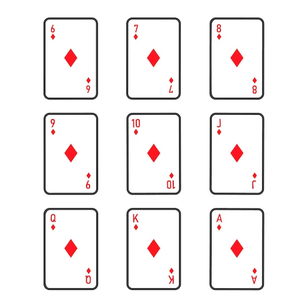 Playing poker cards diamonds from six to ace suit vector set
