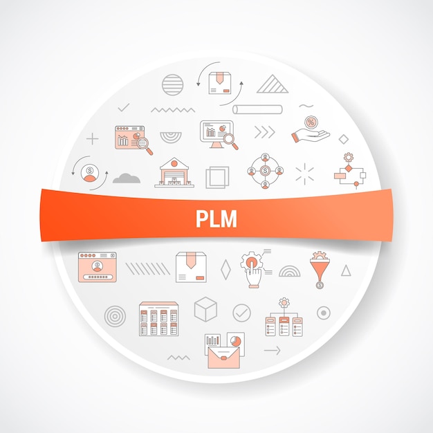 plm concept with icon concept with round or circle shape for badge