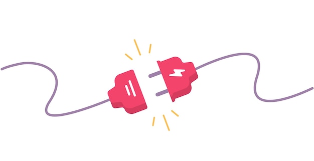 Plug electric turn off connection flat cartoon icon graphic illustration idea of 404 error