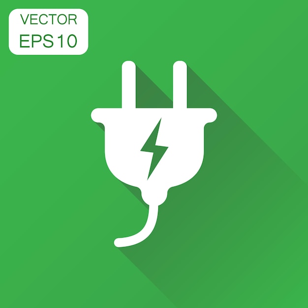 Plug icon Business concept power wire cable pictogram Vector illustration on green background with long shadow