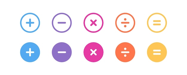 Plus and minus icon set Math symbol Add sign Multiply icon Calculator button business finance concept in vector flat