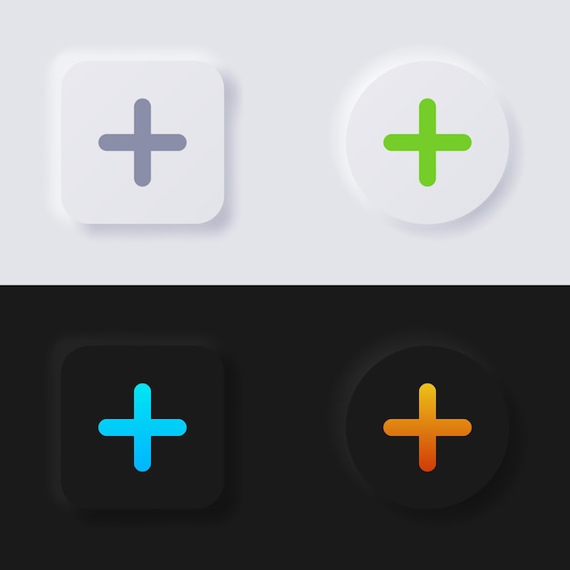 Plus symbol button icon set Multicolor neumorphism button soft UI Design for Web design Application UI and more Button Vector
