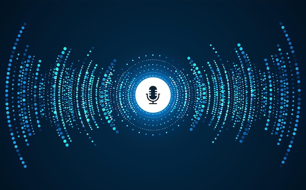 Podcast-koncept Mikrofon med stemmeoptagelsesbølge Fremtidsteknologi