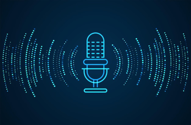 Podcast-koncept Mikrofon med stemmeoptagelsesbølge Fremtidsteknologi
