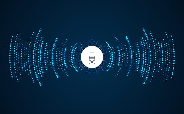 Podcast-koncept Mikrofon med stemmeoptagelsesbølge Fremtidsteknologi