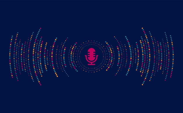 Podcast-koncept Mikrofon med stemmeoptagelsesbølge Fremtidsteknologi