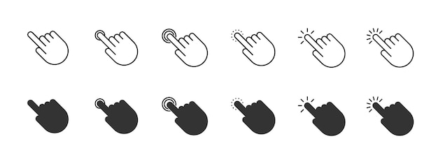 Pointer cursor somputer mouse icon set Hand pointer symbol collection Hand click icon Flat vector illustration