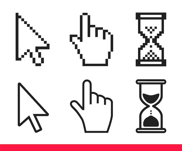 Pointer hand arrow and hourglass loading clock mouse cursors