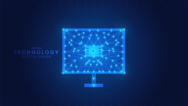 Polygon computer monitor Video content creator Low Poly wireframe style