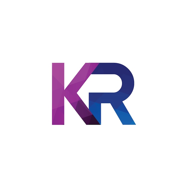 Polygonal alphabet letters logo KR monogram purple blue color vector eps