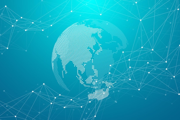 Polygonal science background with connecting dots and lines. Abstract plexus geometric effect. Digital data visualization background. Vector illustration