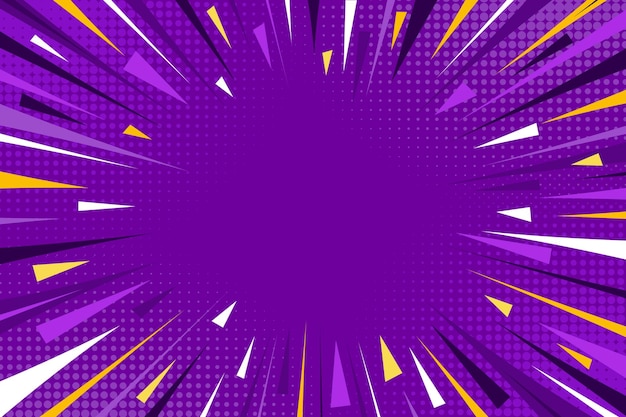 Pop art comic purple background modern creative purple background with halftone and speed lines and