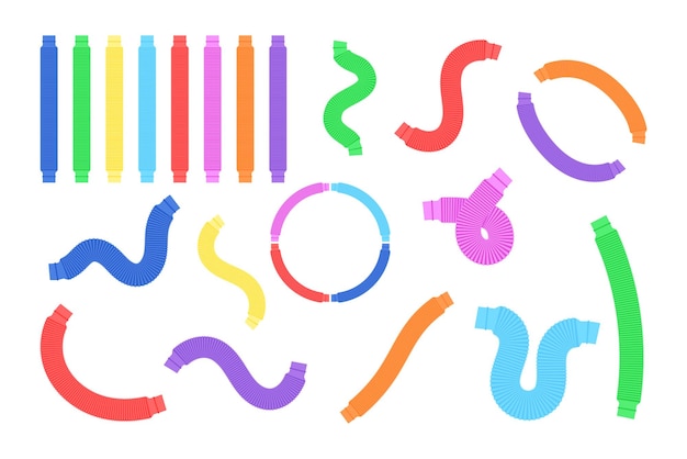 Pop tubes isolated. Trendy 2021 sensory fidgets poptubes collection. Popular antistress toys for children. Vector set illustration