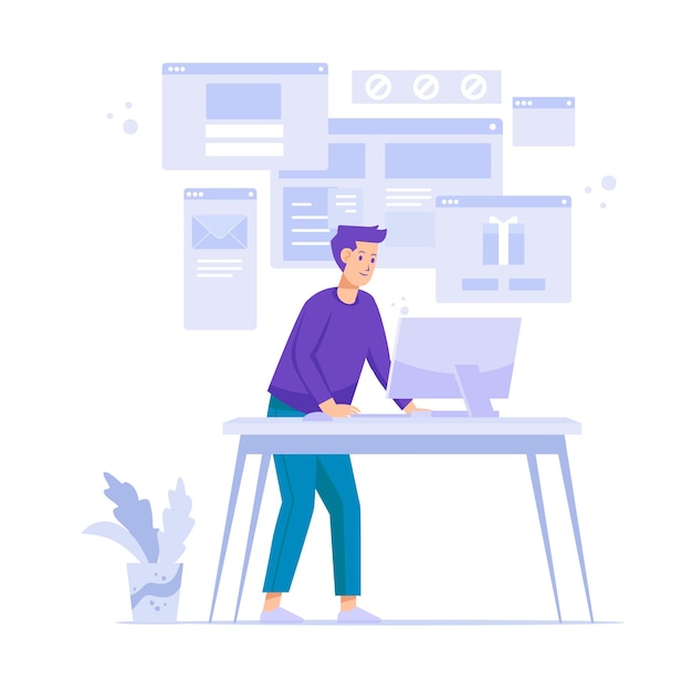Pop Up Website People on the Desk Concept Flat Illustration