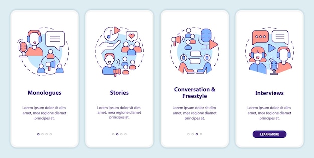 Popular podcast types onboarding mobile app screen