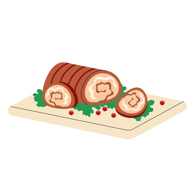 Porchetta baked pork Italian cuisine food dish Vector illustration isolated on white background