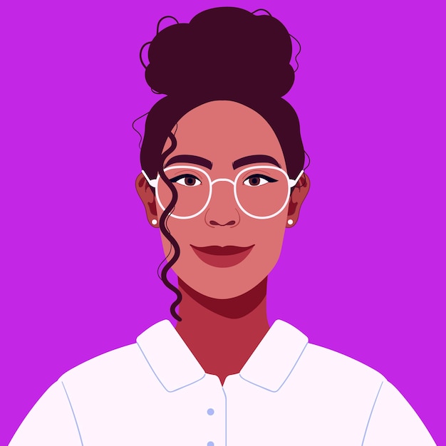 portrait of a beautiful smiling woman with curly hair and glasses