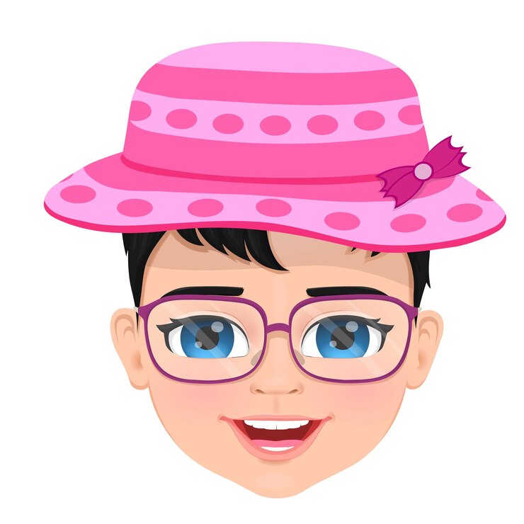 Vektör portrait or face of smiling child girl with glasses and hat