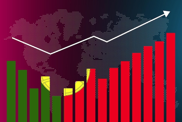 Portugal bar chart graph with ups and downs, increasing values, Portugal country flag on bar graph
