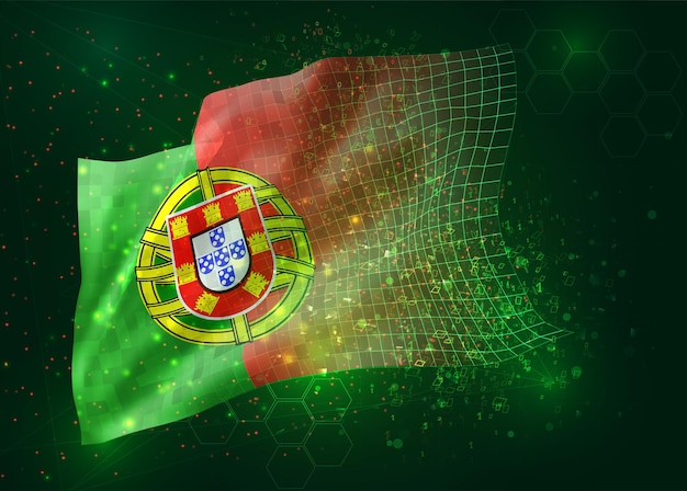 portugal, on vector 3d flag on green background with polygons and data numbers