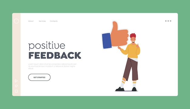 Positive Feedback Landing Page Template Like At Social Media Network Community Concept Follower Gives Like