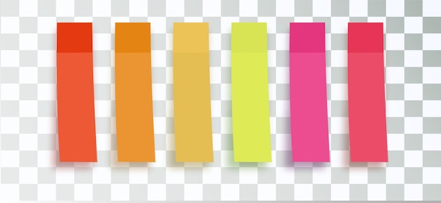 Post note stickers on transparent background color sticky tapes with shadow template vector