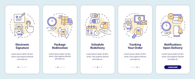 Postal services examples onboarding mobile app screen