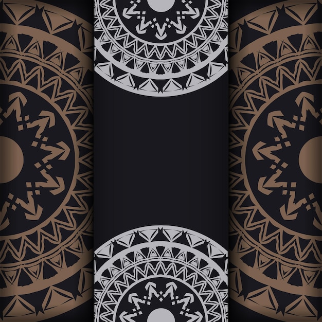 Postcard template in black color with brown luxury pattern