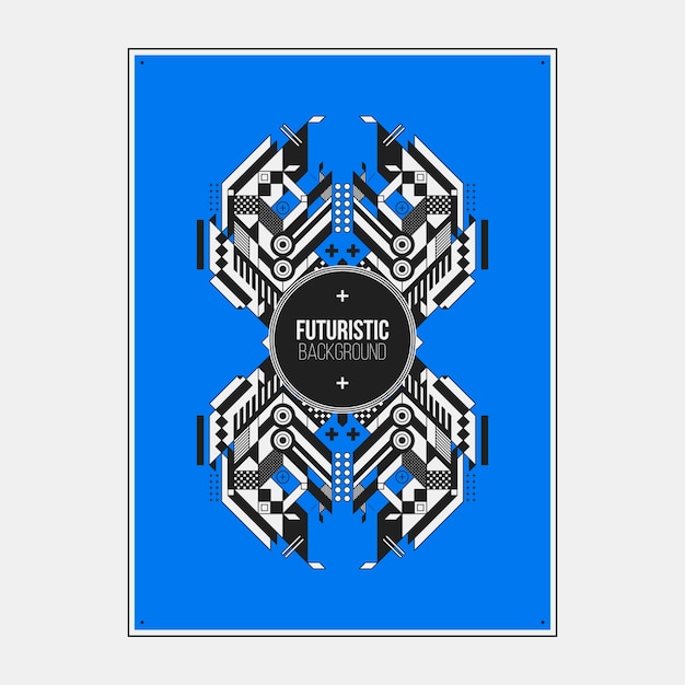 Poster/print design template with symmetric abstract element on colorful background.